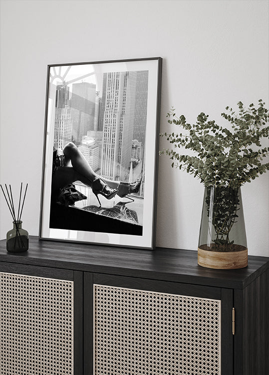 High Heels, City Skyline Schwarz-Weiß-Modeposter - Posterbox.dk