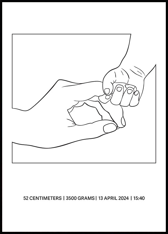 Händchen haltende Geburt, minimalistisches Baby- und Eltern-Line-Art-Poster - Posterbox.dk