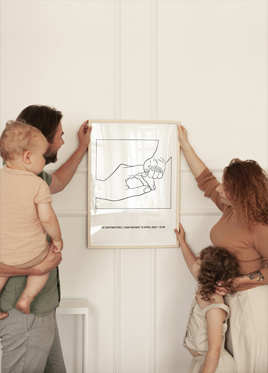 Händchen haltende Geburt, minimalistisches Baby- und Eltern-Line-Art-Poster - Posterbox.dk