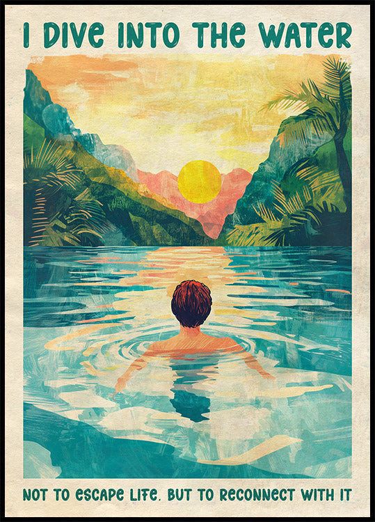 Poster „I Dive Into the Water Sunset River“ - Posterbox.dk