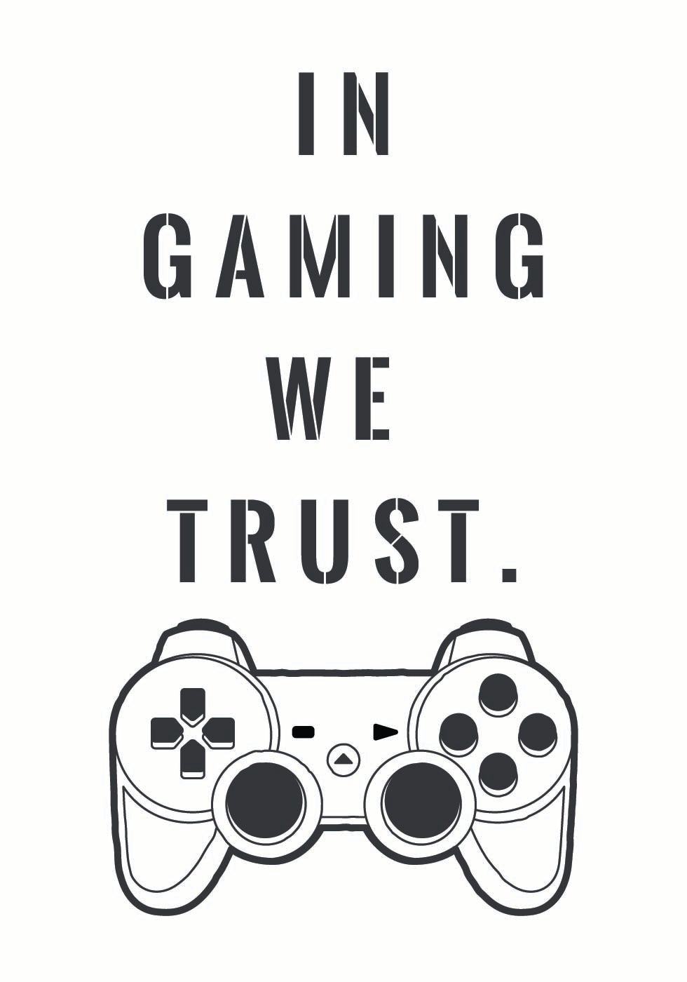 „In Gaming We Trust“, Controller-Zitat-Druckposter – Posterbox.dk