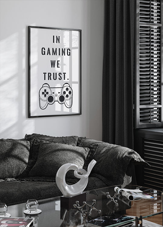 „In Gaming We Trust“, Controller-Zitat-Druckposter – Posterbox.dk