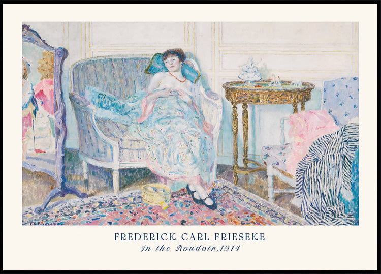 Im Boudoir, feminines Interieur, Impressionist, Frederick Carl Frieseke, 1914 Poster – Posterbox.dk