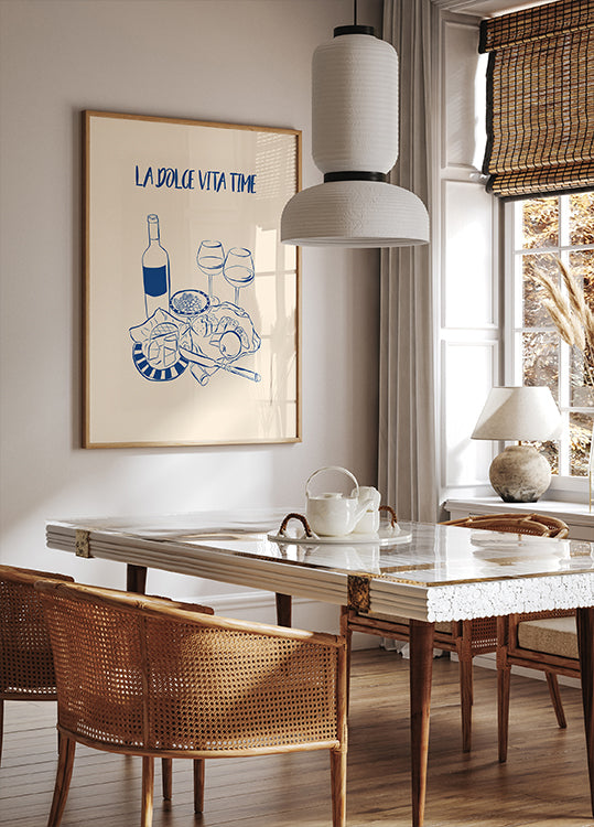 La Dolce Vita Time Print, Poster mit Wein- und Käseplatte - Posterbox.dk