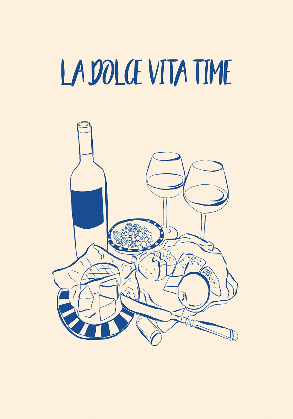 La Dolce Vita Time Print, Poster mit Wein- und Käseplatte - Posterbox.dk