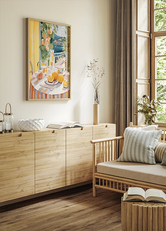 Zitronenmorgen auf der Terrasse, mediterranes Sommerposter - Posterbox.dk