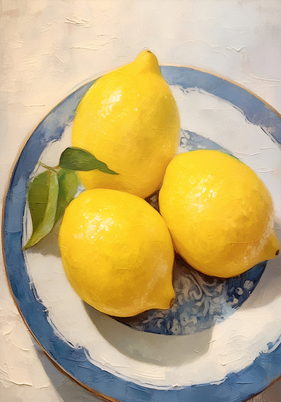 Poster „Zitronenstillleben, Teller mit blauem Rand“ – Posterbox.dk