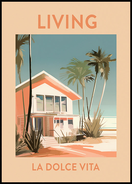 Living La Dolce Vita, Retro-Strandhaus-Poster - Posterbox.dk