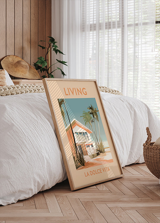 Living La Dolce Vita, Retro-Strandhaus-Poster - Posterbox.dk