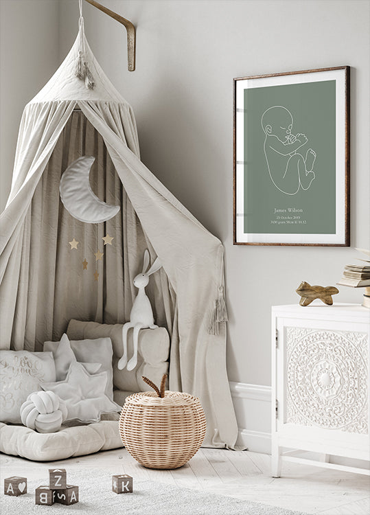 Minimalistisches Geburtsplakat – Grünes Poster – Posterbox.dk