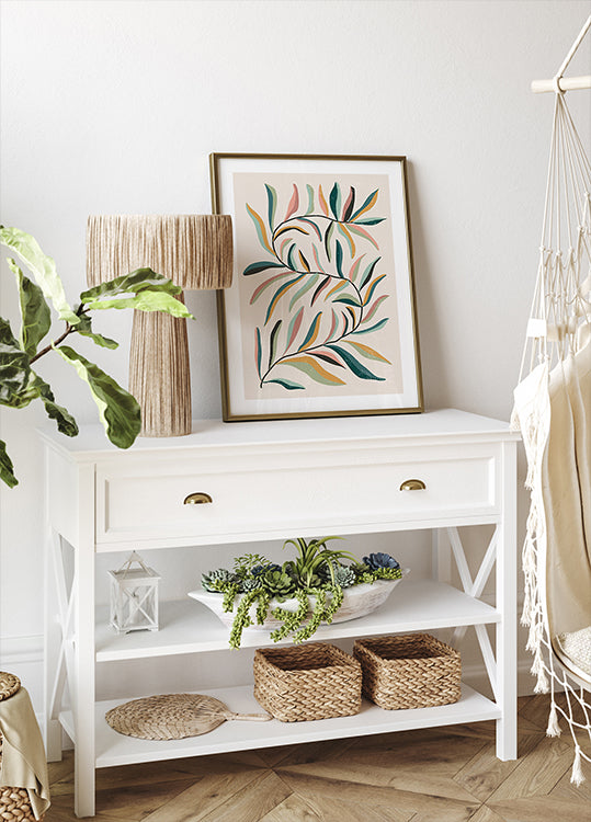 Minimalistisches buntes Poster mit botanischen Blättern - Posterbox.dk