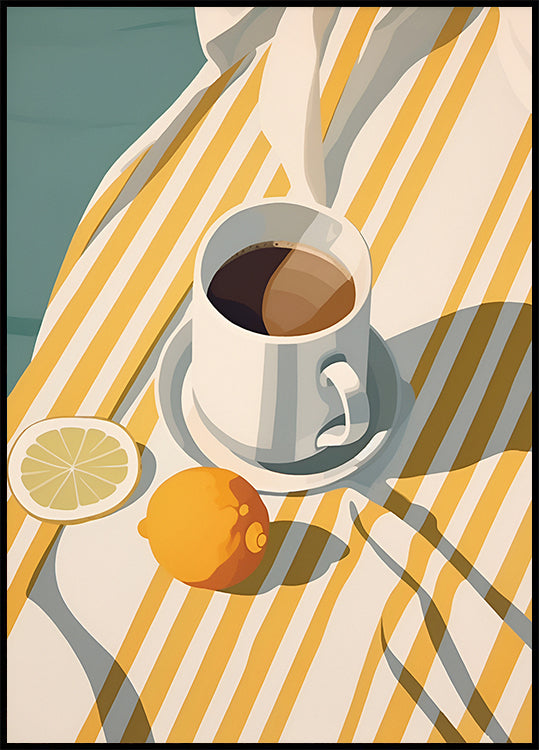 Morgenkaffee und Zitronen, minimalistisches Sommerposter - Posterbox.dk