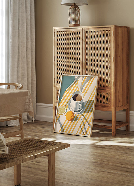 Morgenkaffee und Zitronen, minimalistisches Sommerposter - Posterbox.dk