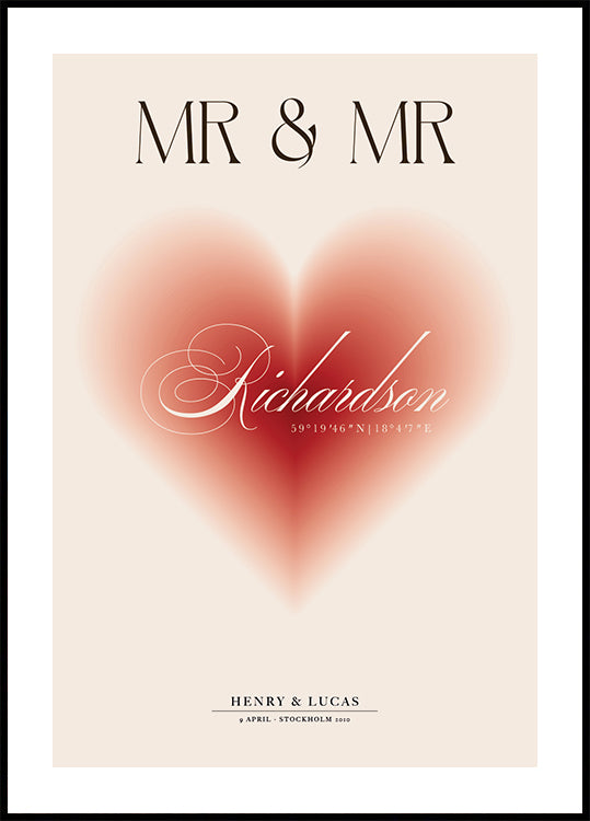 Mr & Mr personalisiertes Hochzeitsposter - Posterbox.dk