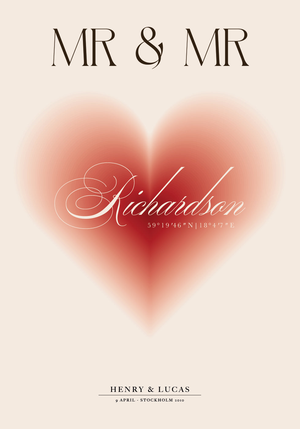 Mr & Mr personalisiertes Hochzeitsposter - Posterbox.dk