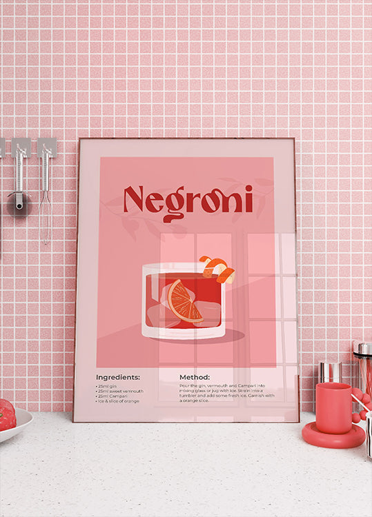 Negroni-Cocktail-Poster, minimalistisches Getränkerezept-Poster – Posterbox.dk