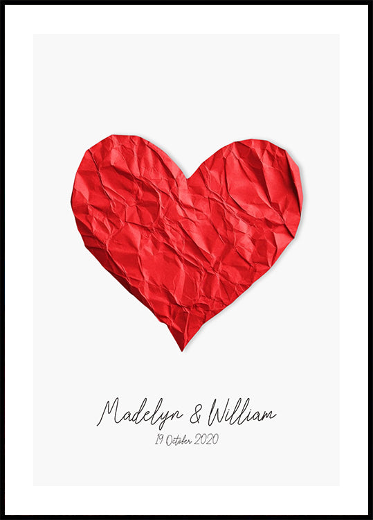Personalisiertes Papierherz-Poster - Posterbox.dk