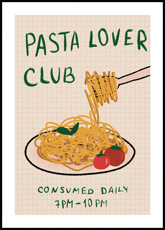 Pasta Lover Club, handgezeichnetes Spaghetti-Dinner-Poster - Posterbox.dk