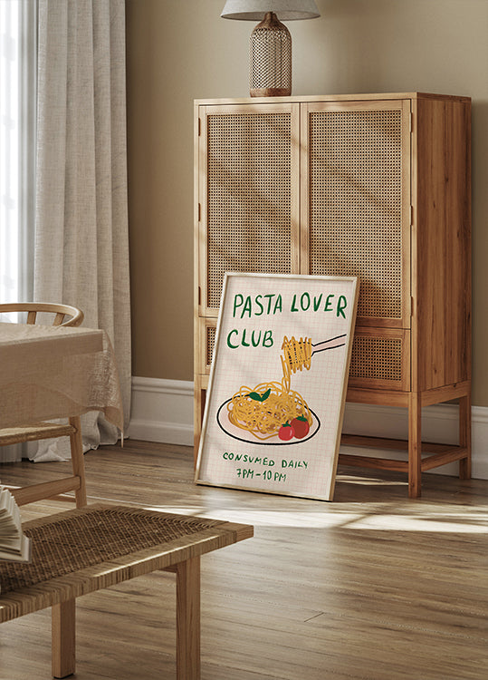 Pasta Lover Club, handgezeichnetes Spaghetti-Dinner-Poster - Posterbox.dk