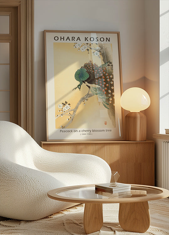 Pfau auf einem Kirschblütenbaum, japanischer Holzschnitt von Ohara Koson Poster - Posterbox.dk