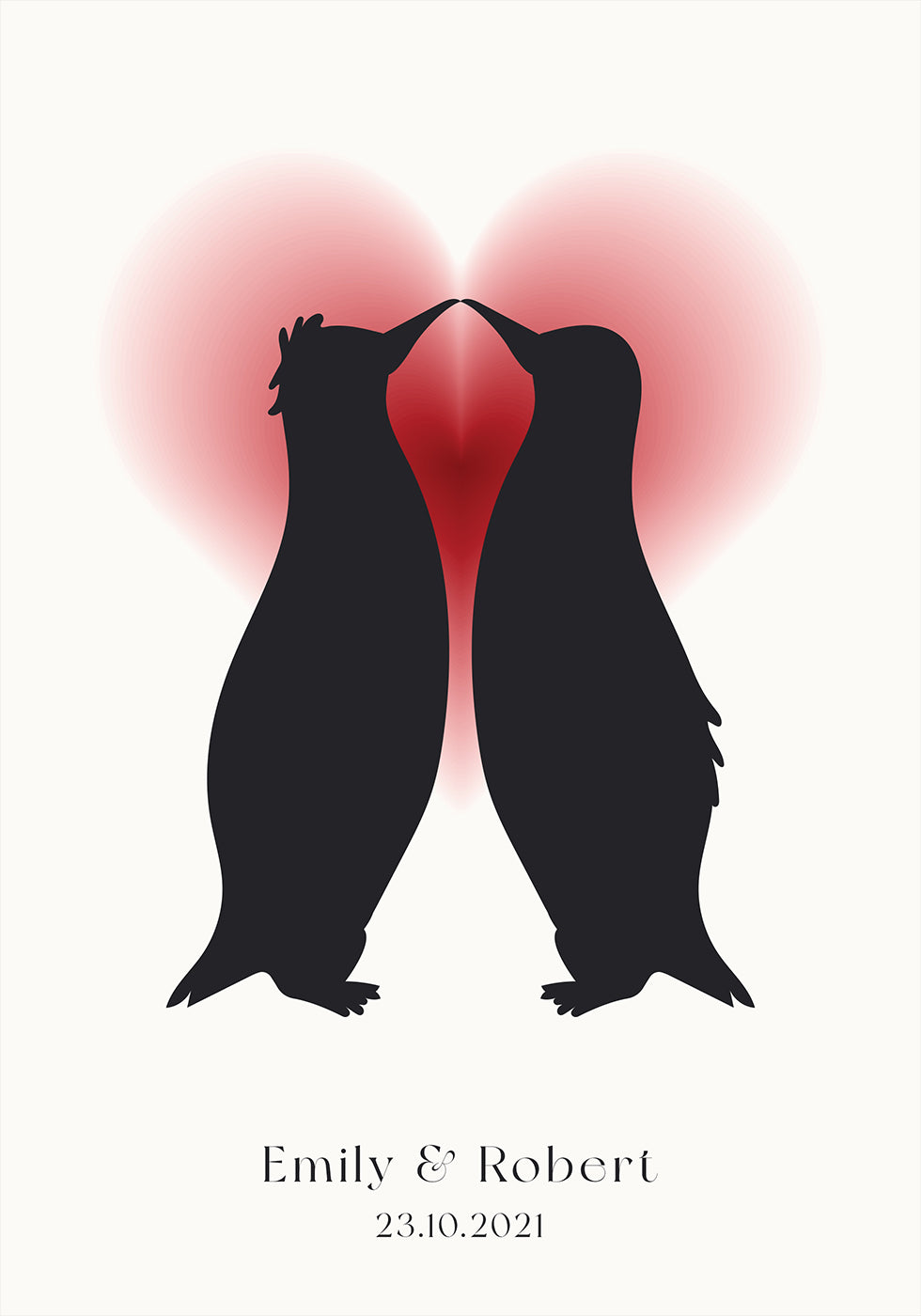 Pinguin-Liebe, individuelles Paarnamen und Datumsposter - Posterbox.dk