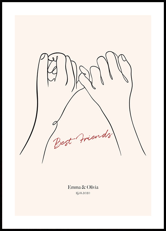 Personalisiertes Freundschafts-Line-Art-Poster - Posterbox.dk