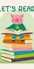 Schwein liest auf Bücherstapel, Let's Read Poster - Posterbox.dk