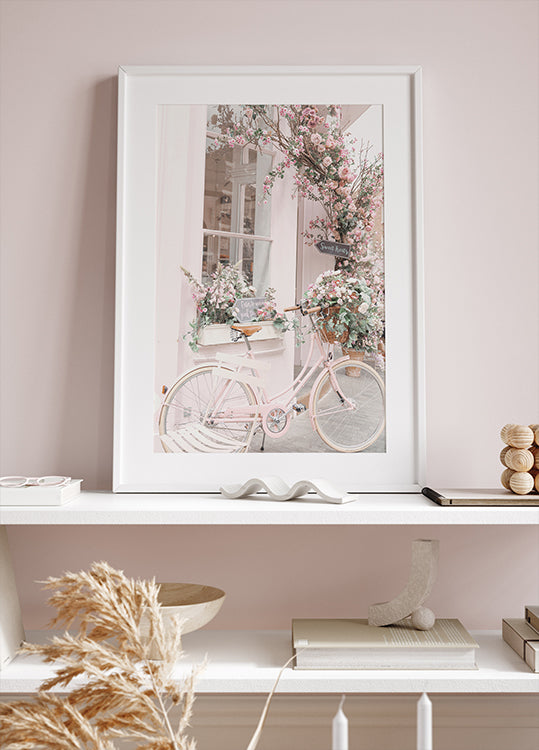 Rosa Fahrrad mit Blumen Poster - Posterbox.dk