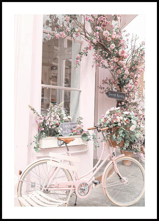 Rosa Fahrrad mit Blumen Poster - Posterbox.dk