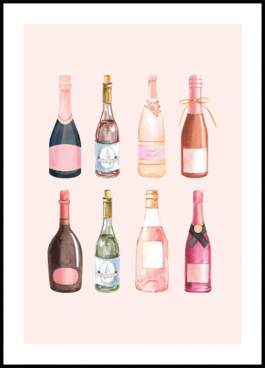 Pop the Bubbly, Aquarell-Champagnerflaschen-Poster - Posterbox.dk