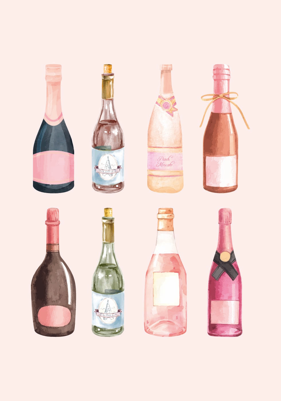 Pop the Bubbly, Aquarell-Champagnerflaschen-Poster - Posterbox.dk