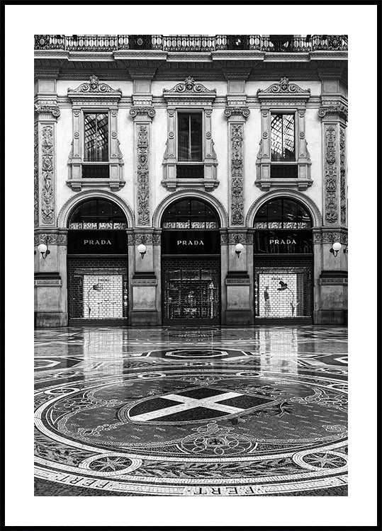 Prada Milan Façade Black & White Plakat - Posterbox