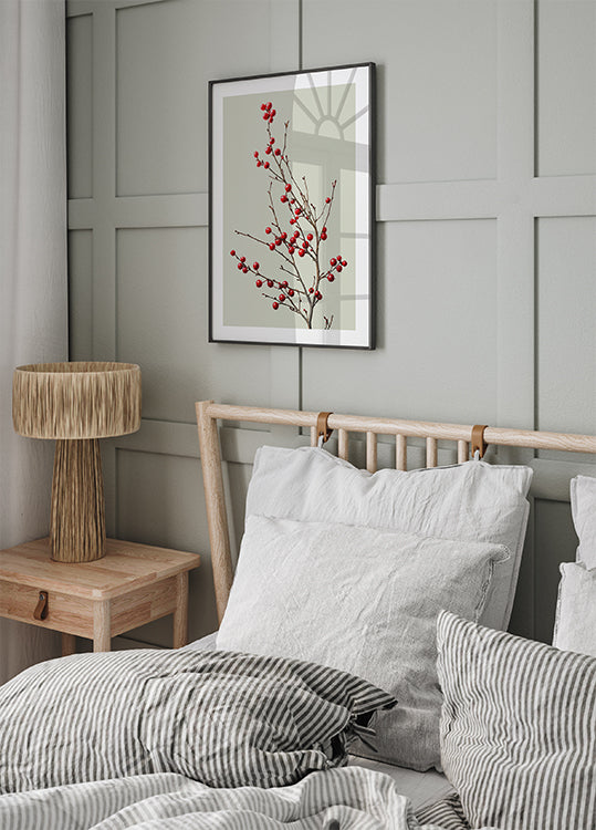 Rote Beeren auf einem Zweig Poster - Posterbox.dk