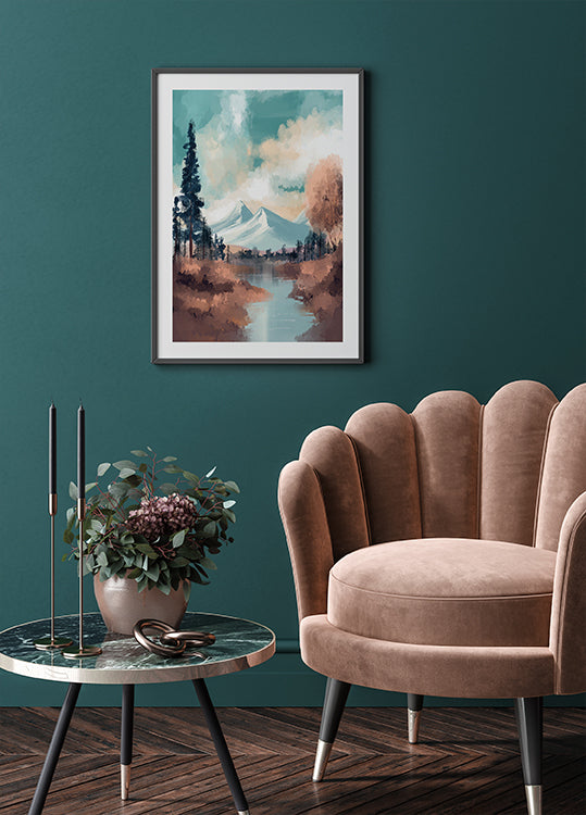 Fluss in einem Bergtal Poster - Posterbox.dk