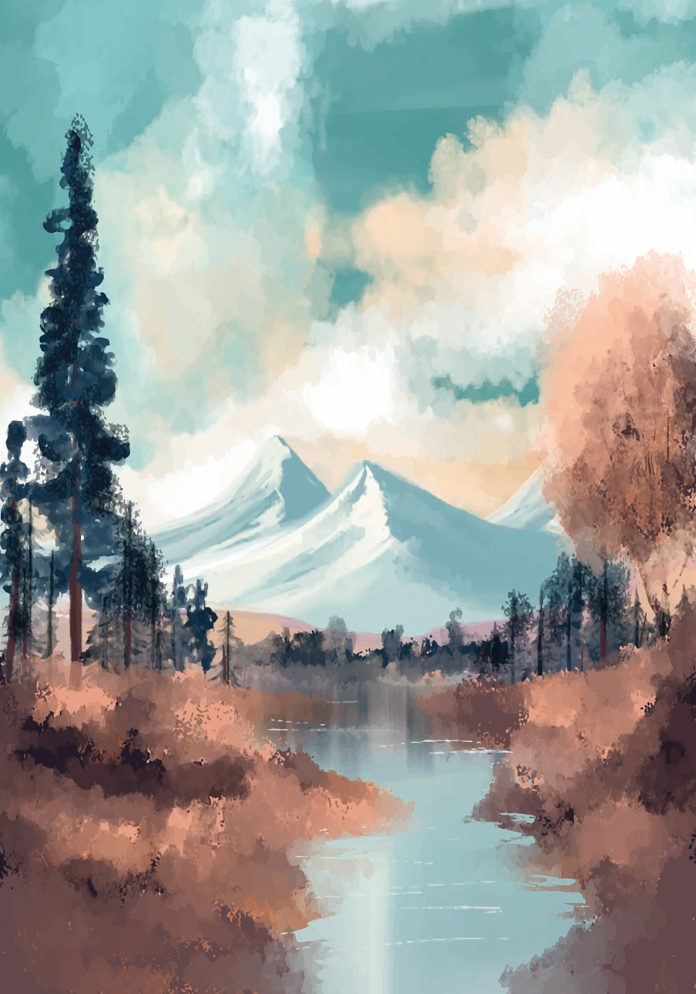 Fluss in einem Bergtal Poster - Posterbox.dk