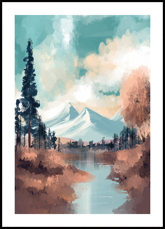 Fluss in einem Bergtal Poster - Posterbox.dk