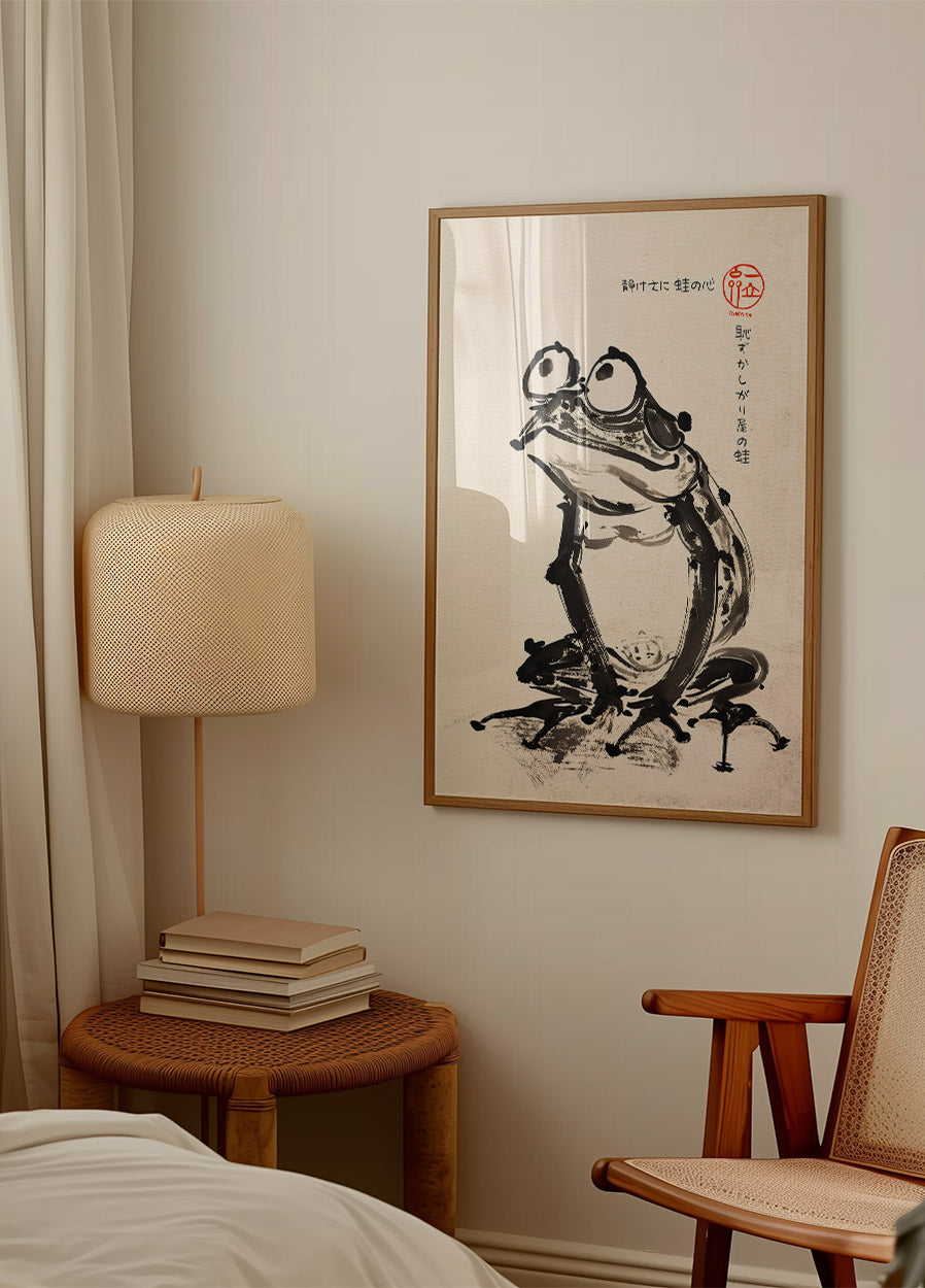 Shy Frog, japanisches Tuschepinsel-Kunstwerk-Poster - Posterbox.dk