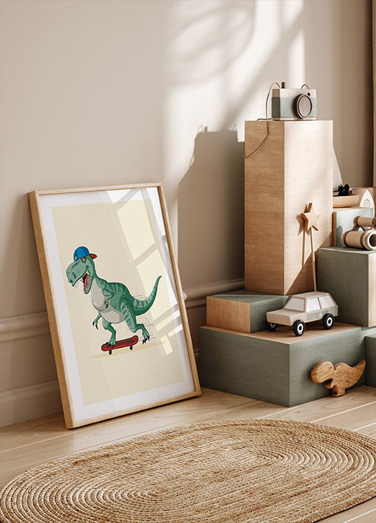 Skateboarding T-Rex Poster - Posterbox.dk