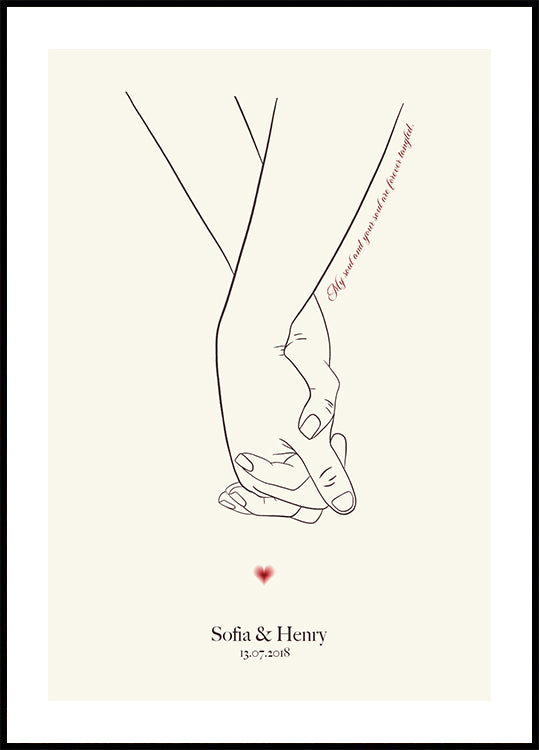 In der Zeit verschlungene Seelen, Händchen haltendes personalisiertes Poster - Posterbox.dk