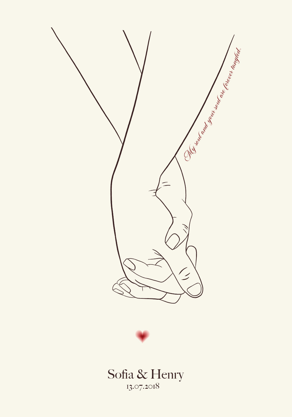 In der Zeit verschlungene Seelen, Händchen haltendes personalisiertes Poster - Posterbox.dk