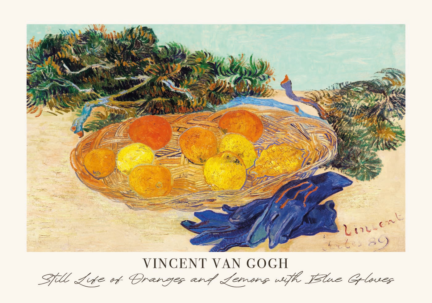 Stillleben mit Orangen und Zitronen mit blauen Handschuhen von Vincent van Gogh Poster - Posterbox.dk