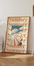 Sommerschirme-Druck, gestreifte Sonnenschirme-Kunst, Küstenstrandszenen-Poster - Posterbox.dk