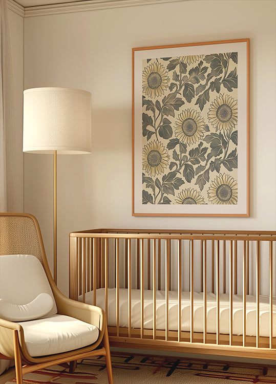 Sonnenblume botanisches Vintage-Muster Creme Poster - Posterbox.dk