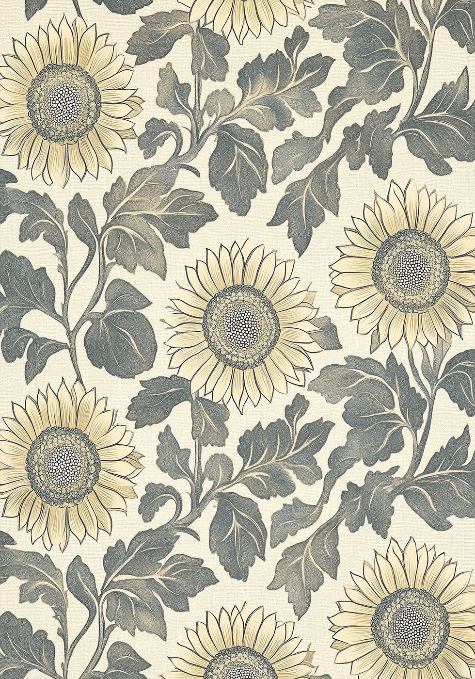 Sonnenblume botanisches Vintage-Muster Creme Poster - Posterbox.dk