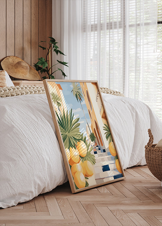 Sunny Citrus Street, Mediterranean Village Steps Poster - Posterbox.dk