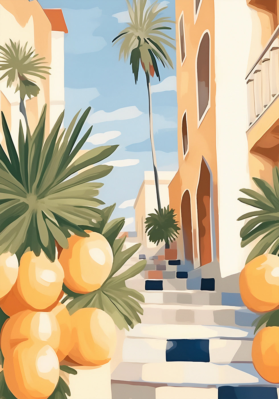 Sunny Citrus Street, Mediterranean Village Steps Poster - Posterbox.dk