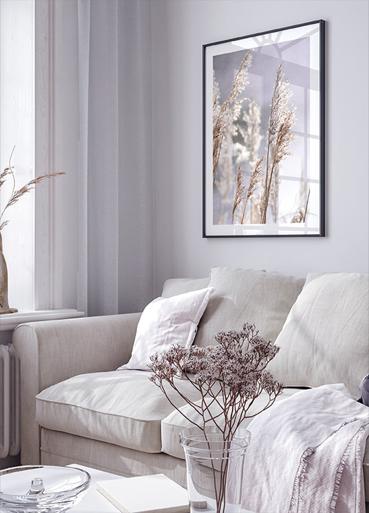 Sonnenuntergang im Feld, Pampasgras-Naturposter - Posterbox.dk