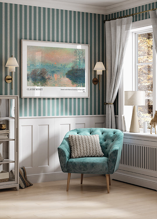 Sonnenuntergang auf der Seine bei Lavacourt, Poster mit Wintereffekt - Posterbox.dk