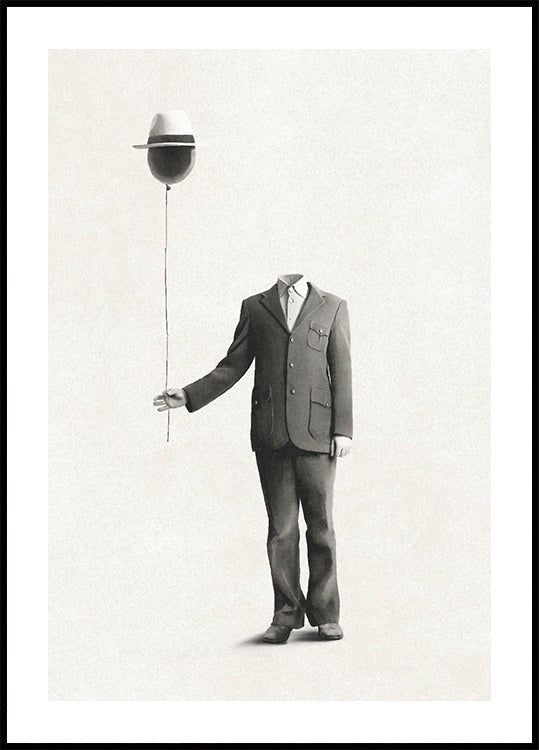 Surreale Abwesenheit, kopfloser Mann mit Ballonkopf Poster - Posterbox.dk
