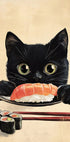 Sushi-Liebhaber-Katze, japanisch inspiriertes Katzenkunstposter - Posterbox.dk